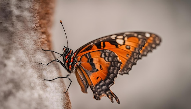 A beautiful butterfly with interesting textures on an orange