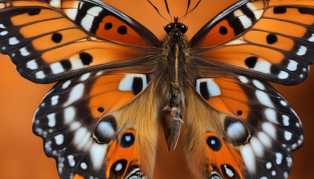 A beautiful butterfly with interesting textures on an orange