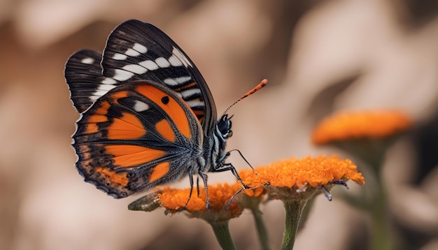 A beautiful butterfly with interesting textures on an orange