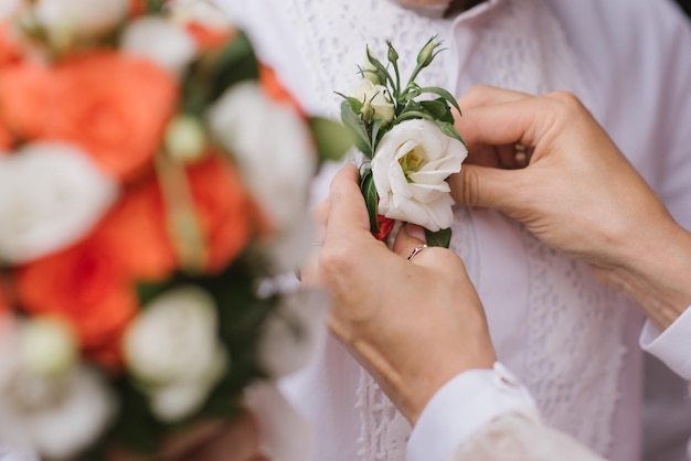 Beautiful buttonhole on a jcket closeup