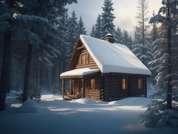 Beautiful cabin in forest landscape