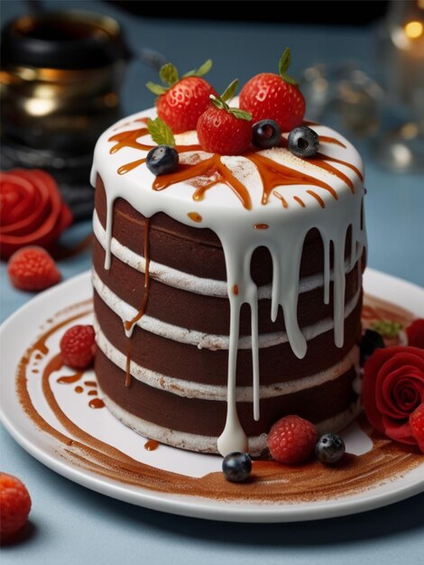 Photo beautiful cake decoreted by fruits