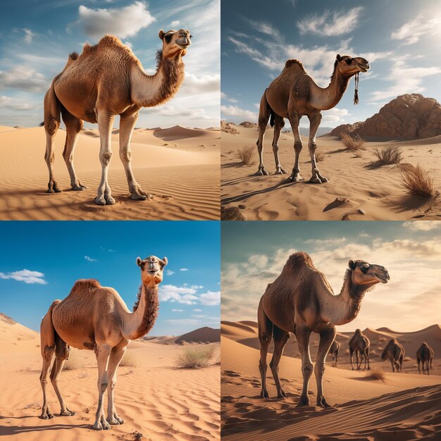 Beautiful camel caravan in the desert at sunrise