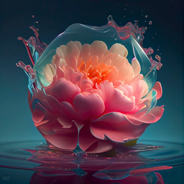 a beautiful camelia bloom flower swimming in translucent water