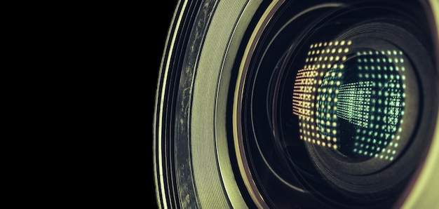 Beautiful camera lens with light reflection Background pattern for design Macro photography view