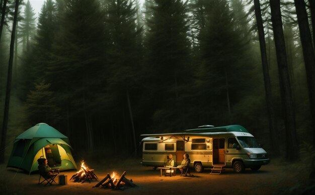 美しいキャンプ屋外の背景イラスト