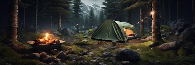 森の美しいキャンプテント ジェネレーティブAI
