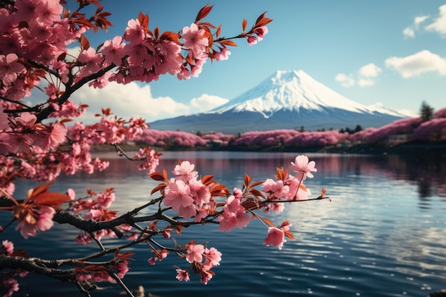 Beautiful canal with trees and mountain