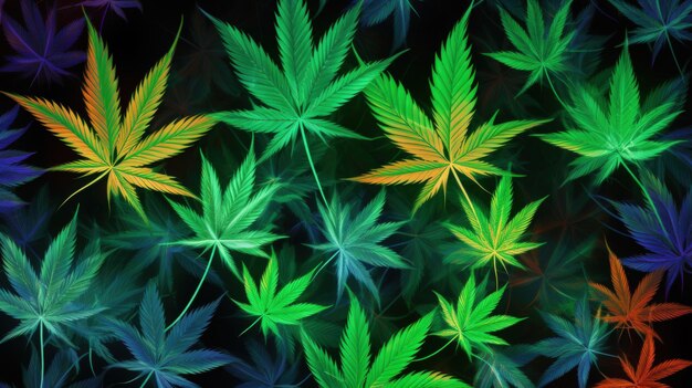 Photo beautiful cannabis leaves vibrant bright color seasonal background ai generated image