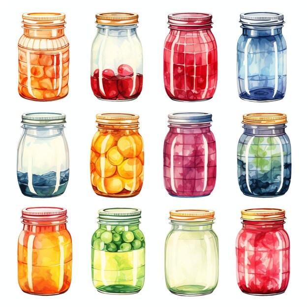 beautiful Canning Jars watercolor Vintage Country Kitchen clipart illustration