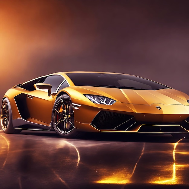 Beautiful Car Golden Lamborghini Car car Background Car wallpaper Generative Ai