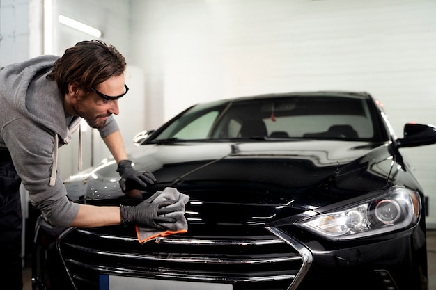 Beautiful car at polishing service