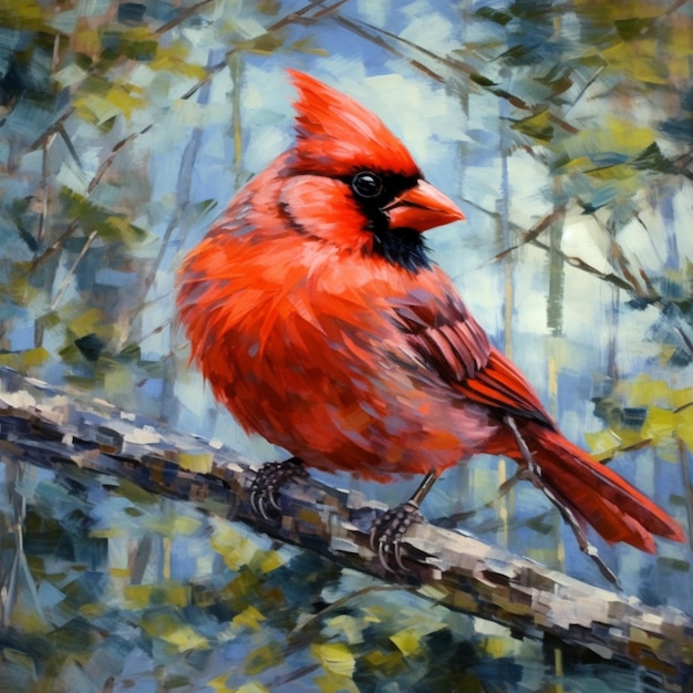 Beautiful cardinal bird perched on tree branch picture AI Generated art