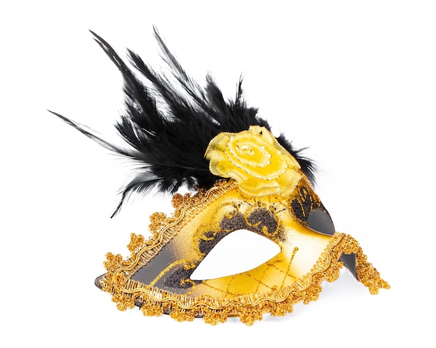 beautiful of carnival mask with feather isolated on a white background.