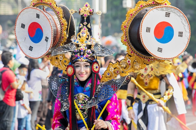 Beautiful carnival model on the parade