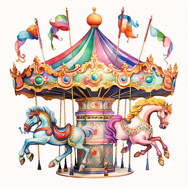 Photo beautiful carousel horse decorations watercolor carnival clipart illustration