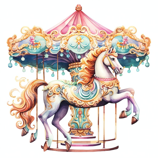 beautiful Carousel Horse Decorations watercolor Carnival clipart illustration