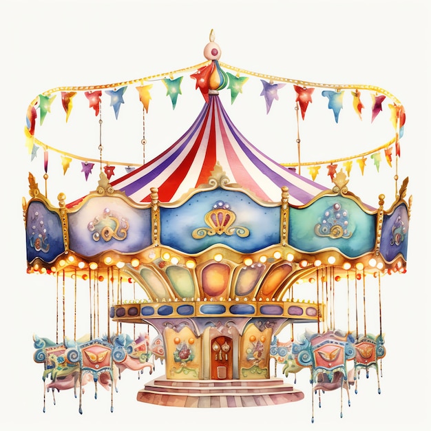 Photo beautiful carousel lights watercolor carnival clipart illustration