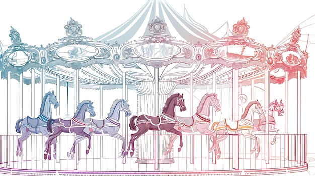 Photo a beautiful carousel with intricate details the horses are adorned with colorful saddles and the canopy is decorated with flags and lights