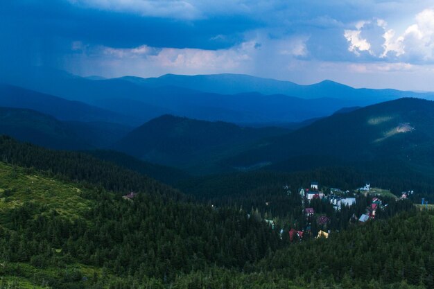 Beautiful carpathian mountains road hills forest ukrainene