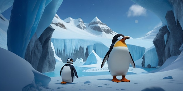Красивая мультфильмная 3D пара пингвинов