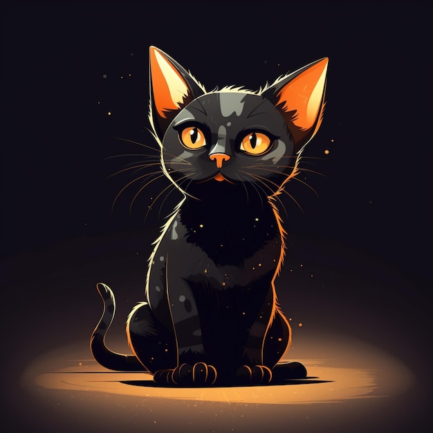 美しいアニメの猫 黒いオレンジ色の動物 イラスト画 AIが作成したアート