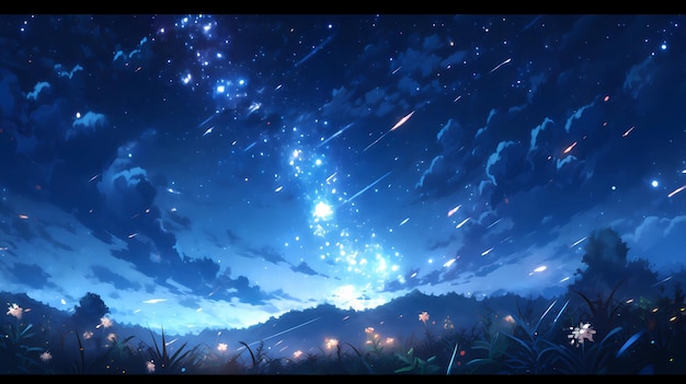 Beautiful cartoon illustration of starry sky