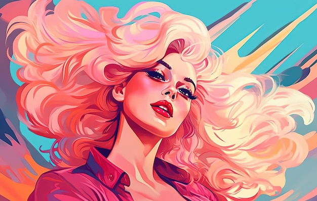 the beautiful cartoon illustration of a woman in the style of outrun bold curves