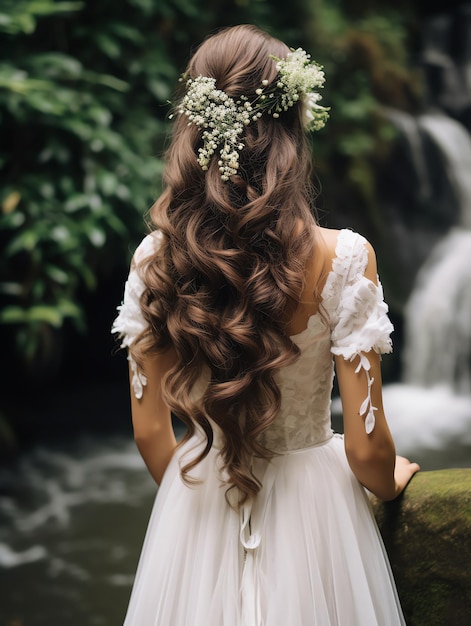 Photo beautiful cascading waterfall waves hair style for bride wedding hair style event