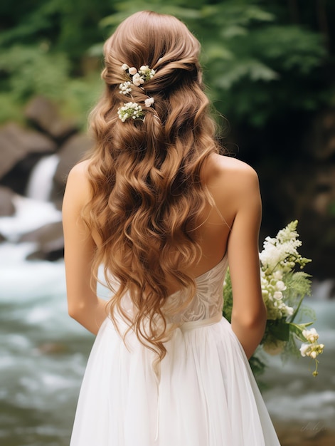 beautiful Cascading waterfall waves hair style for bride wedding hair style event