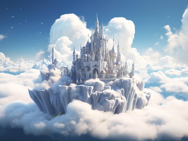 하늘의 구름 사이의 아름다운 성 하얀 성
