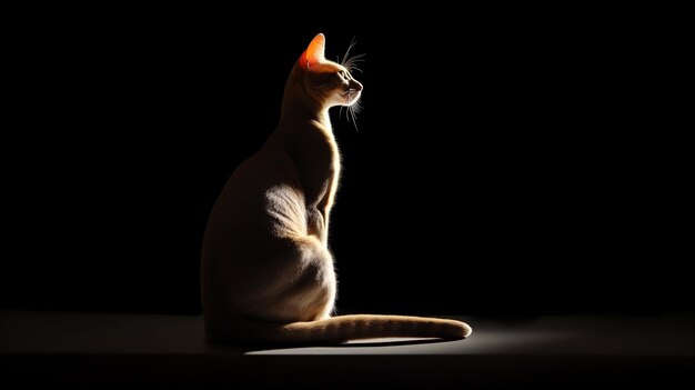 Foto bellissimo gatto su uno sfondo scuro luce morbida