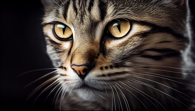 Beautiful cat face with expressive eyes close up, animal wallpaper