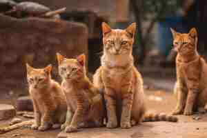 Photo beautiful cat family in an indian village superior photograph