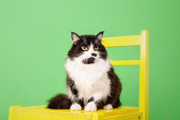 Beautiful cat on green background