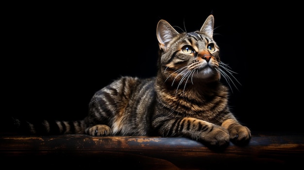 写真 暗い背景の柔らかい光に美しい猫