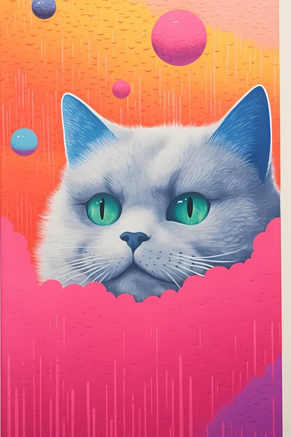 Фото Красивый плакат кошки с красочным и художественным стилем