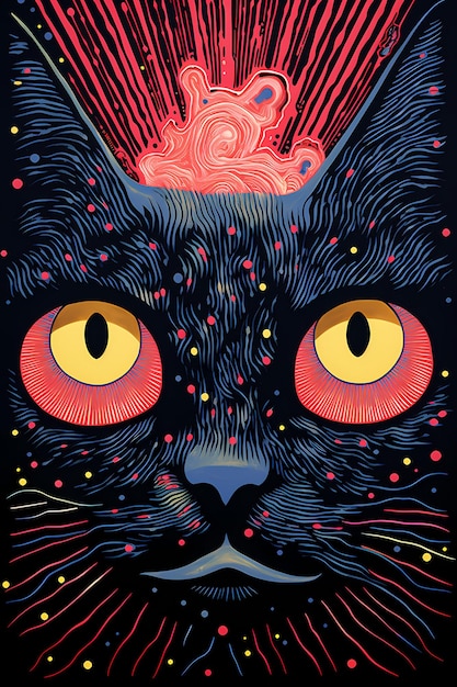 Foto bellissimo poster di gatti con uno stile colorato e artistico