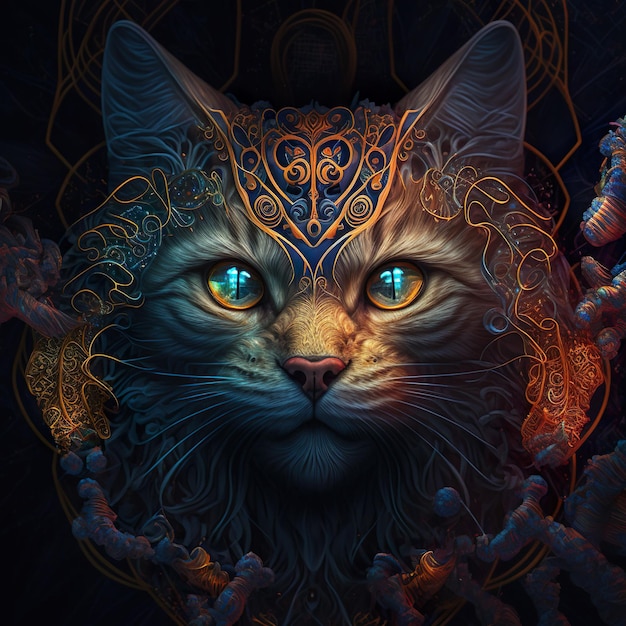 Beautiful Cat psytrance detailed photography ai generated