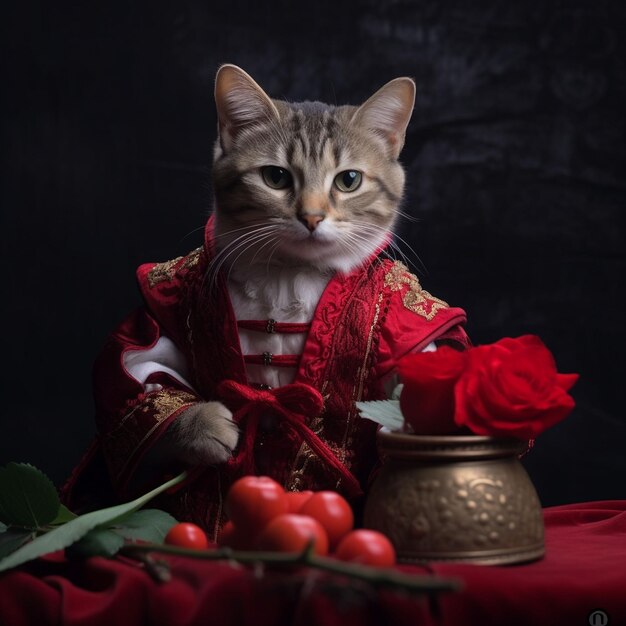 Photo beautiful cat standing and wear a classic suit