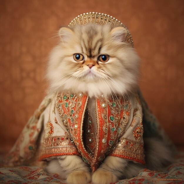 Photo beautiful cat standing and wear a classic suit