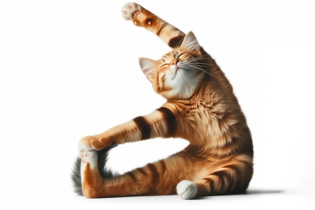 beautiful cat stretching isolated on white background ai generative