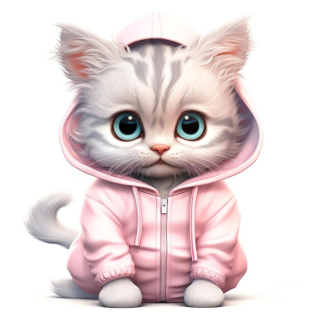 beautiful Cat wearing a sporty tracksuit watercolor fantasy clipart illustration