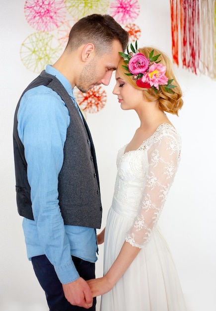 Beautiful caucasian couple just married