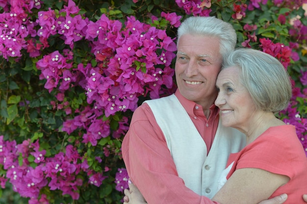 公園で美しい白人の年配のカップル