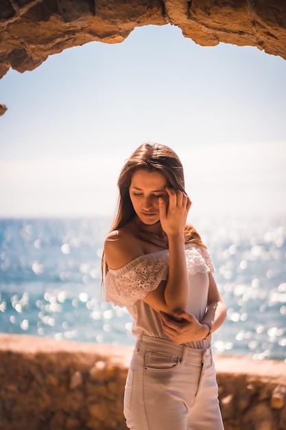 Beautiful caucasian woman posing outdoor