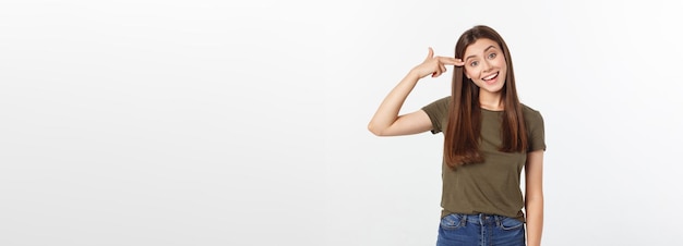 Photo beautiful caucasian woman smiling with open mouth and open palms