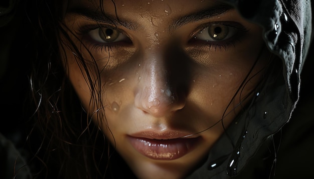 Beautiful caucasian woman with wet hair looking sensually at camera generated by artificial intelligence