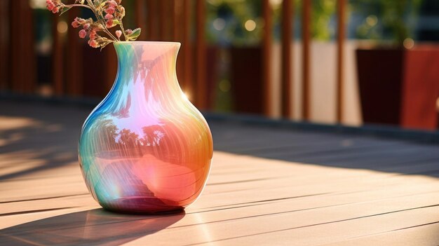 色とりどりの花束を飾った美しい陶器の花瓶