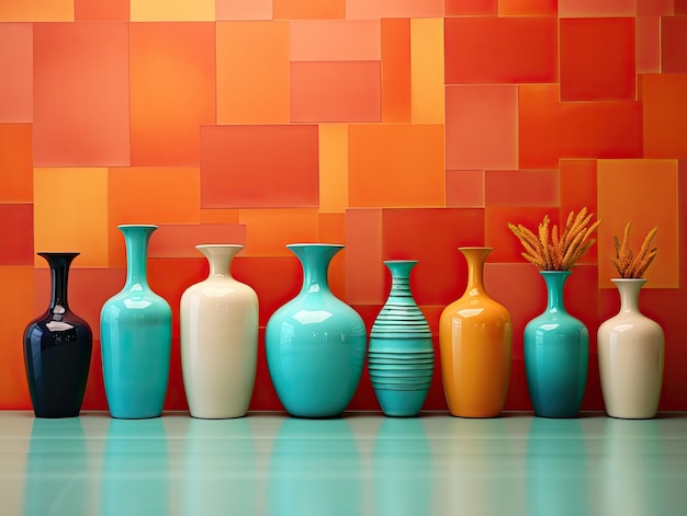 Foto bellissimi vasi di ceramica contro la parete blu